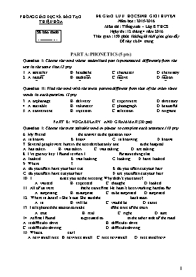 Đề giao lưu học sinh giỏi huyện Tiếng anh 8 (Có đáp án) - Năm học 2015-2016 - Phòng GD & ĐT Thiệu Hóa
